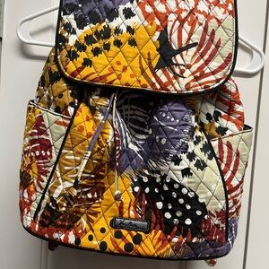 Quilted Multicolor Floral Print Backpack - Yellow, Purple & Orange